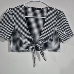 K.zell Black and White Checkered Women's Top Size Small